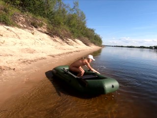 Naked girl pumped up the boat