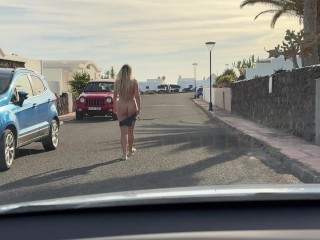 pervert girl began to undress on the public street in front of the car