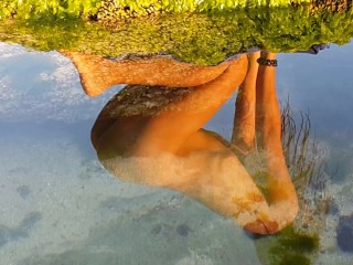 NAKED YOGA Stretching at Ocean shore # Reflection at Sun Set - Nudist Video