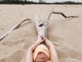 I was fucked on a fallen tree on the beach, not sure if someone has seen us - Nudist Video
