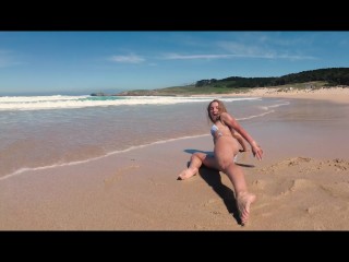 TRAVEL SHOW - Sasha Bikeyeva teases the public on the beach in Galicia - Nudist Video