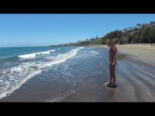 TRAVEL SHOW with Sasha Bikeyeva in a micro bikini. Canarias beaches Part 2 - Nudist Video