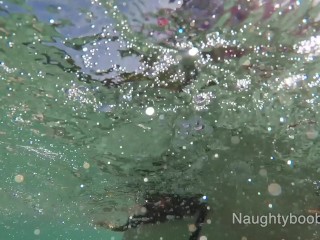 Public exhibitionist german teen with big boobs on the sea showing pussy and ass - Nudist Video
