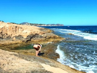 Hot teen shows naked body by the sea, in public place. MiaAmahl - Nudist Video