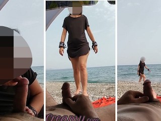 Dick flash - A girl caught me jerking off in public beach and help me cum - MissCreamy - Nudist Video