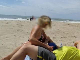 REAL AMATEUR PUBLIC HANDJOB RISKY ON THE BEACH !!! PEOPLE WALKING NEAR... - Nudist Video